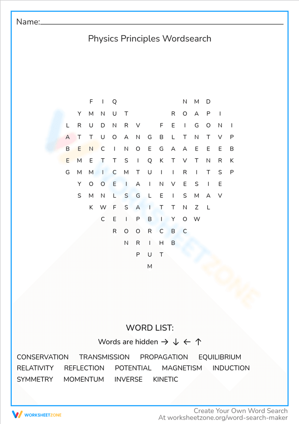 Physics Principles Word Search - Page 1