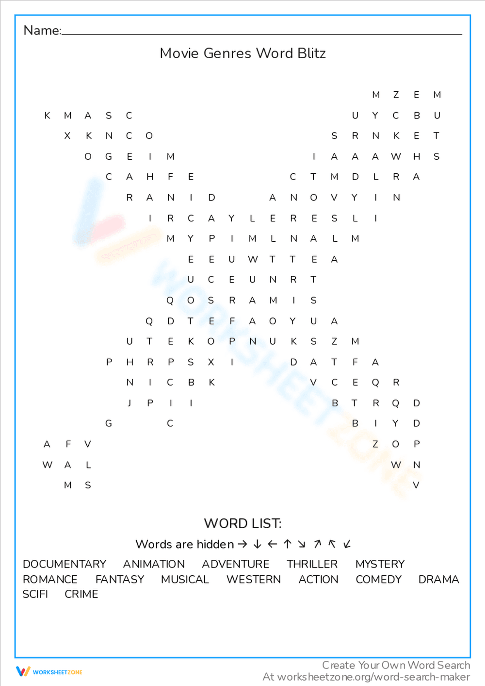 Movie Genres Word Blitz: Quick Film Categories - Page 1