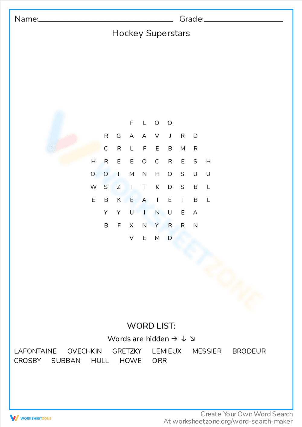 Hockey Superstars Activity Worksheet - Page 1