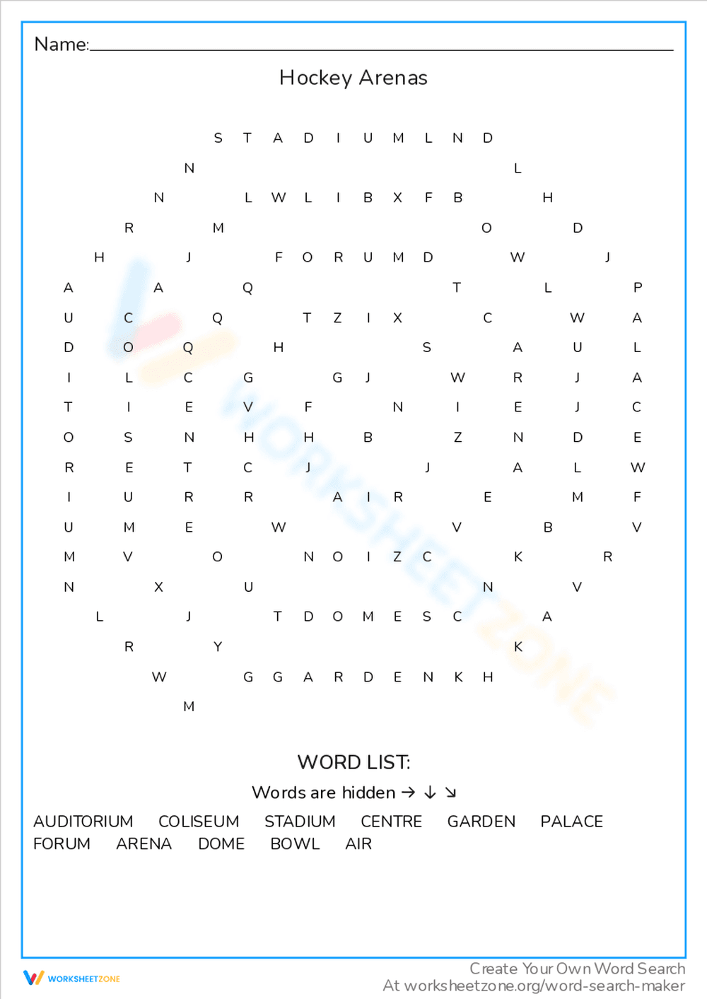 Hockey Arenas Worksheet - Page 1