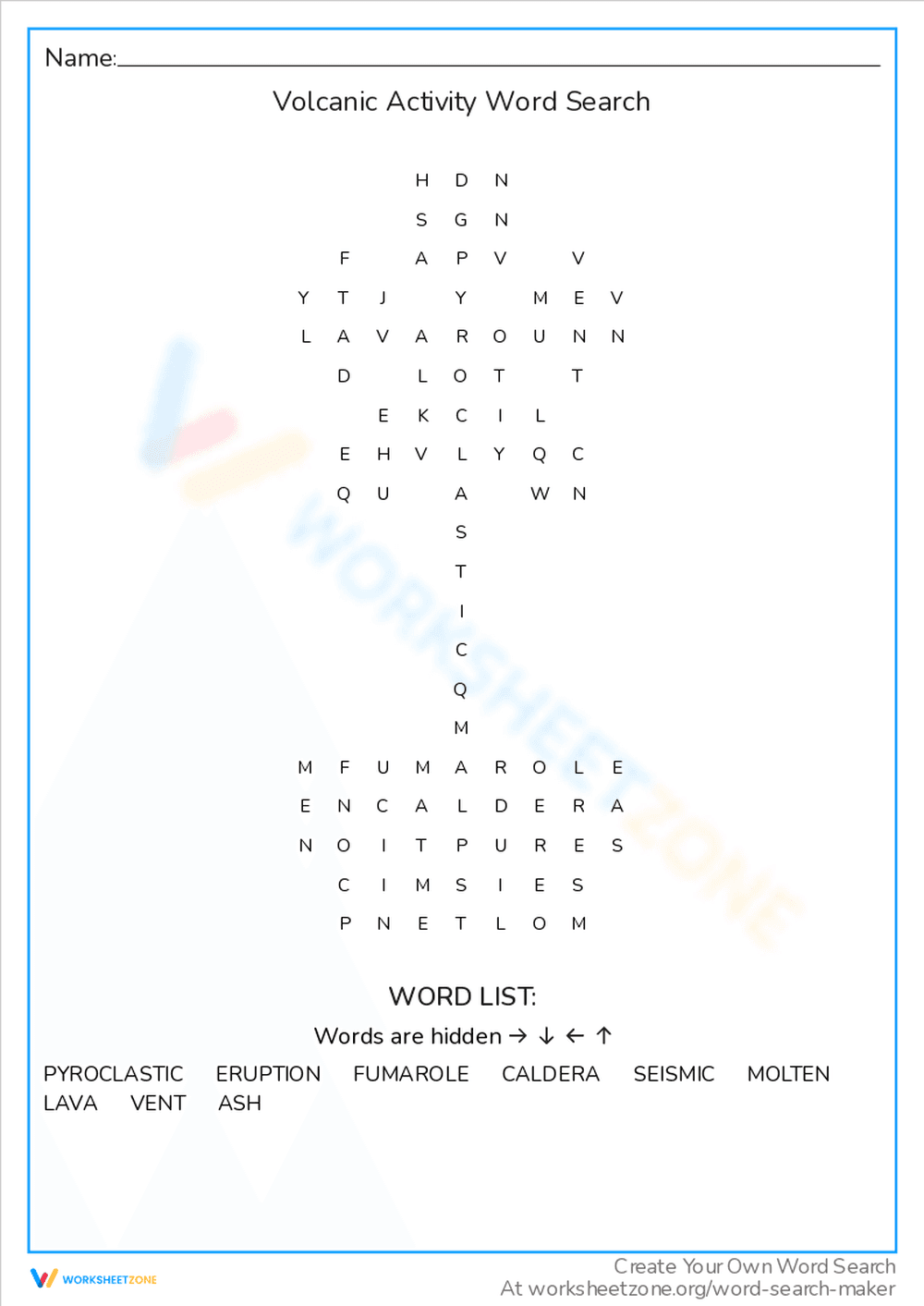 Explore Volcanic Activity with Word Search - Page 1