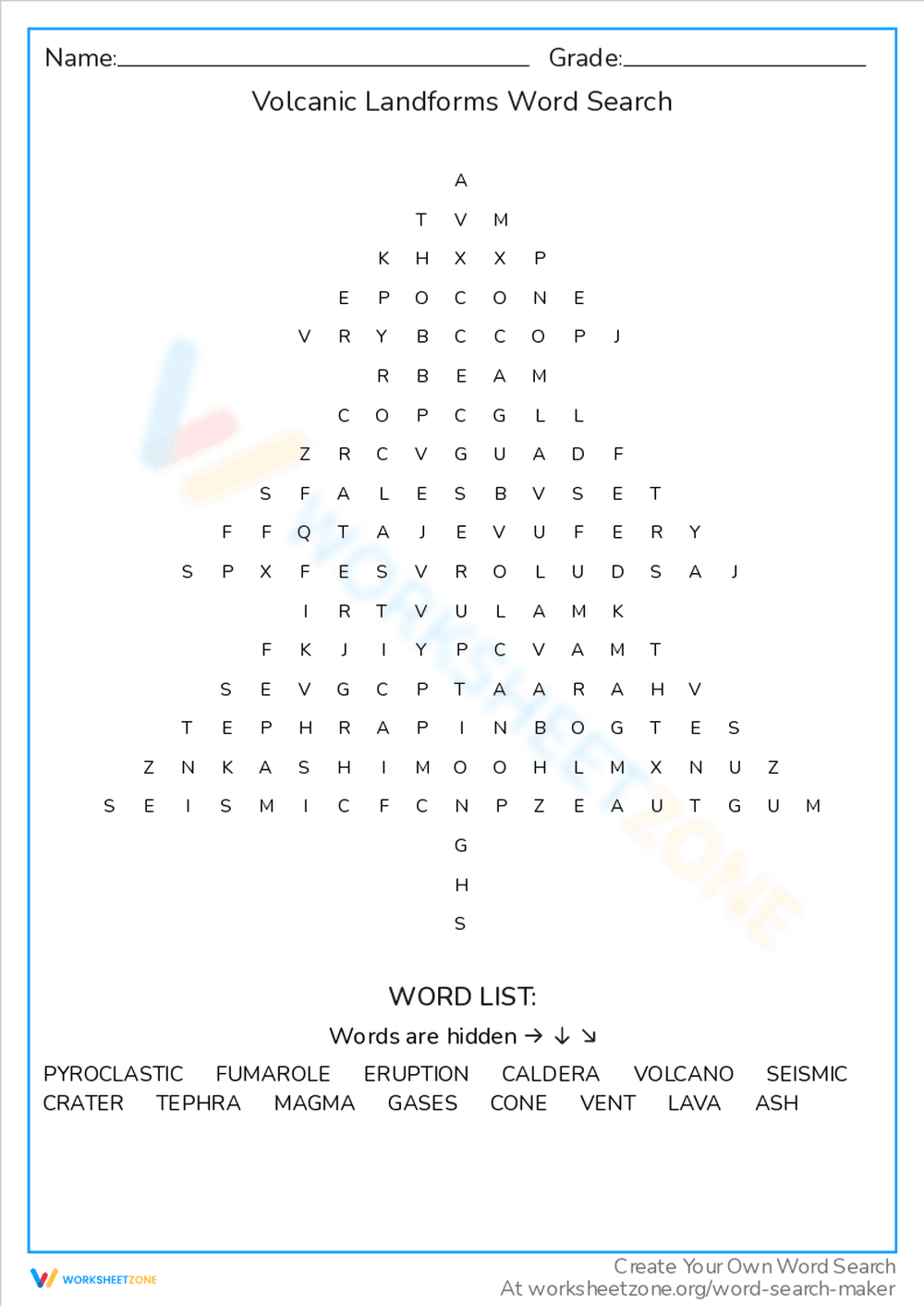 Explore Volcanic Landforms Word Search - Page 1