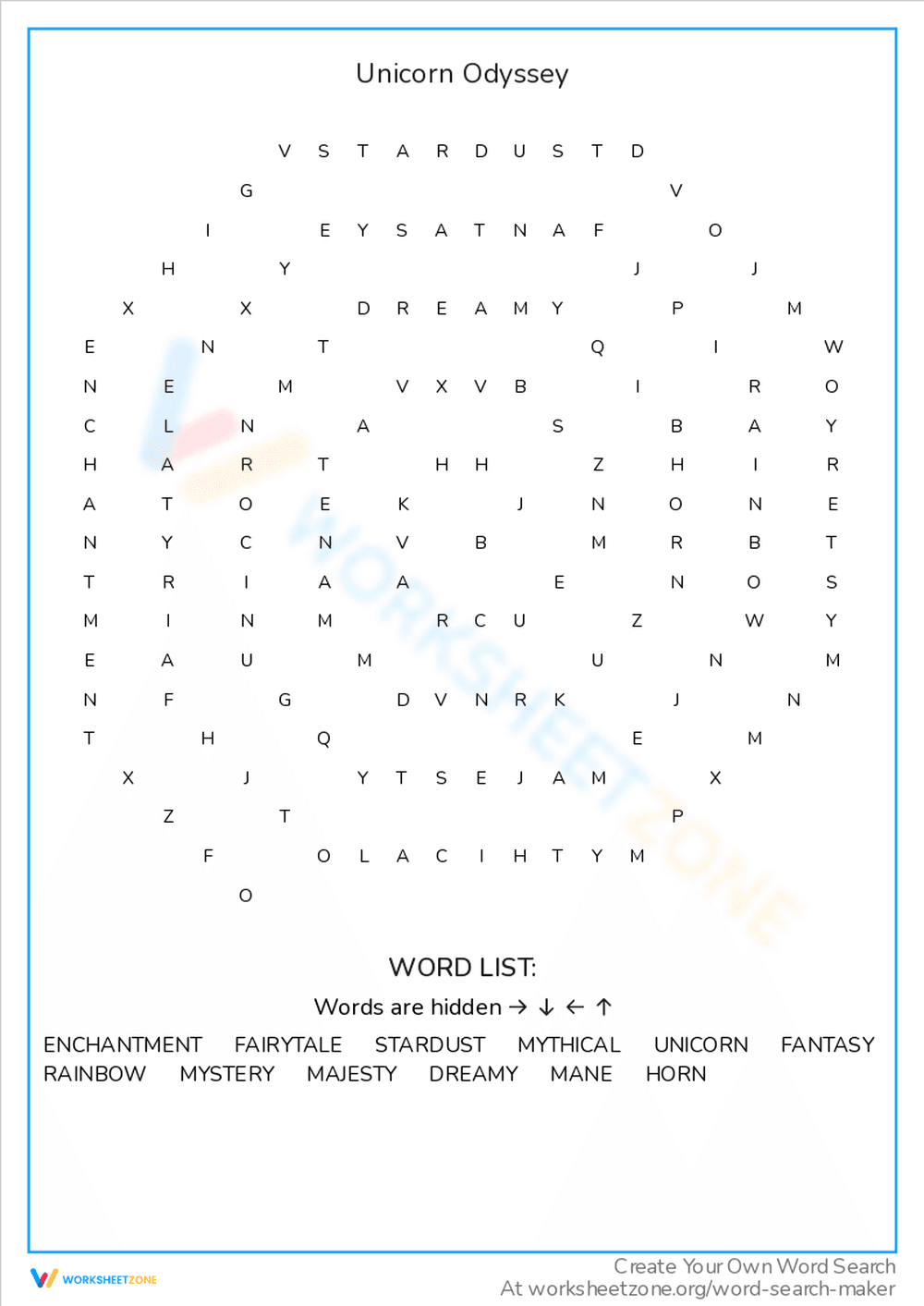Embark on a Unicorn Odyssey Word Search Adventure - Page 1