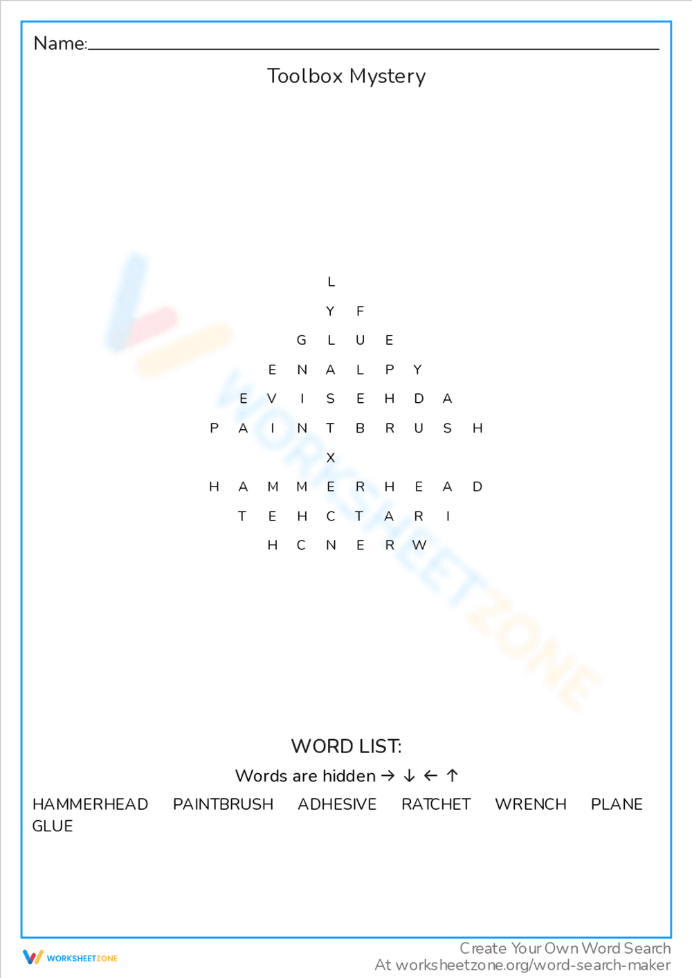 Solve the Toolbox Mystery Word Search Fun - Page 1