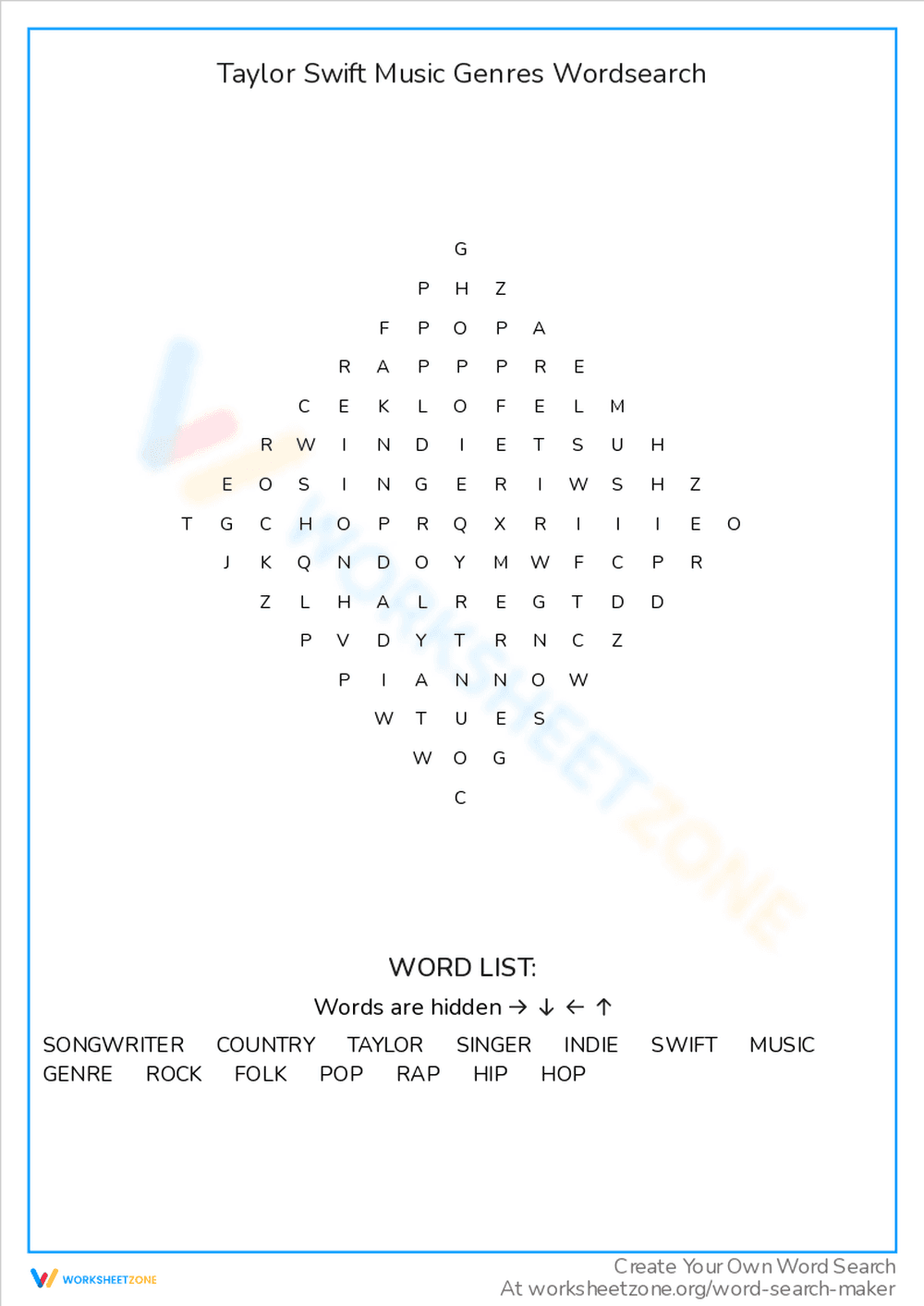 Taylor Swift Music Genres Word Search Challenge - Page 1
