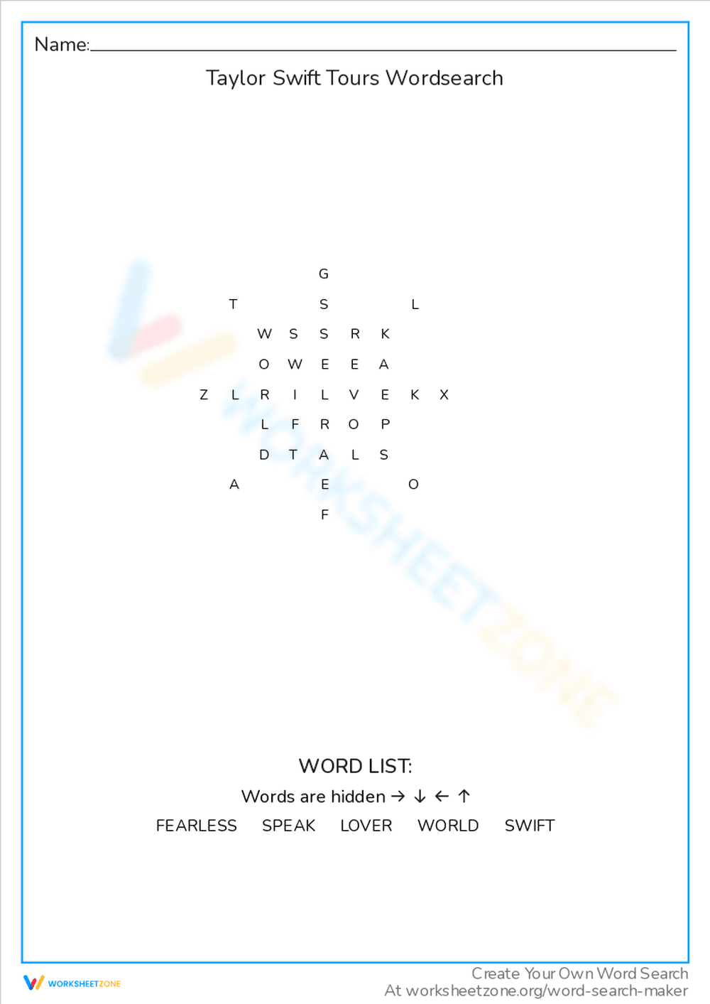 Taylor Swift Tours Word Search Adventure - Page 1