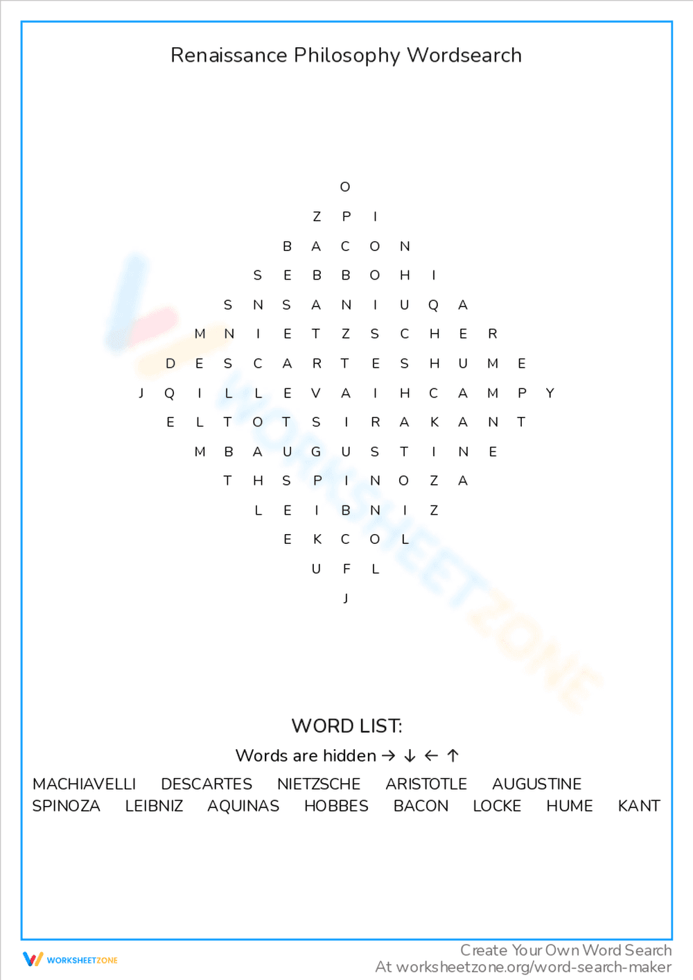Renaissance Philosophy Word Search - Page 1