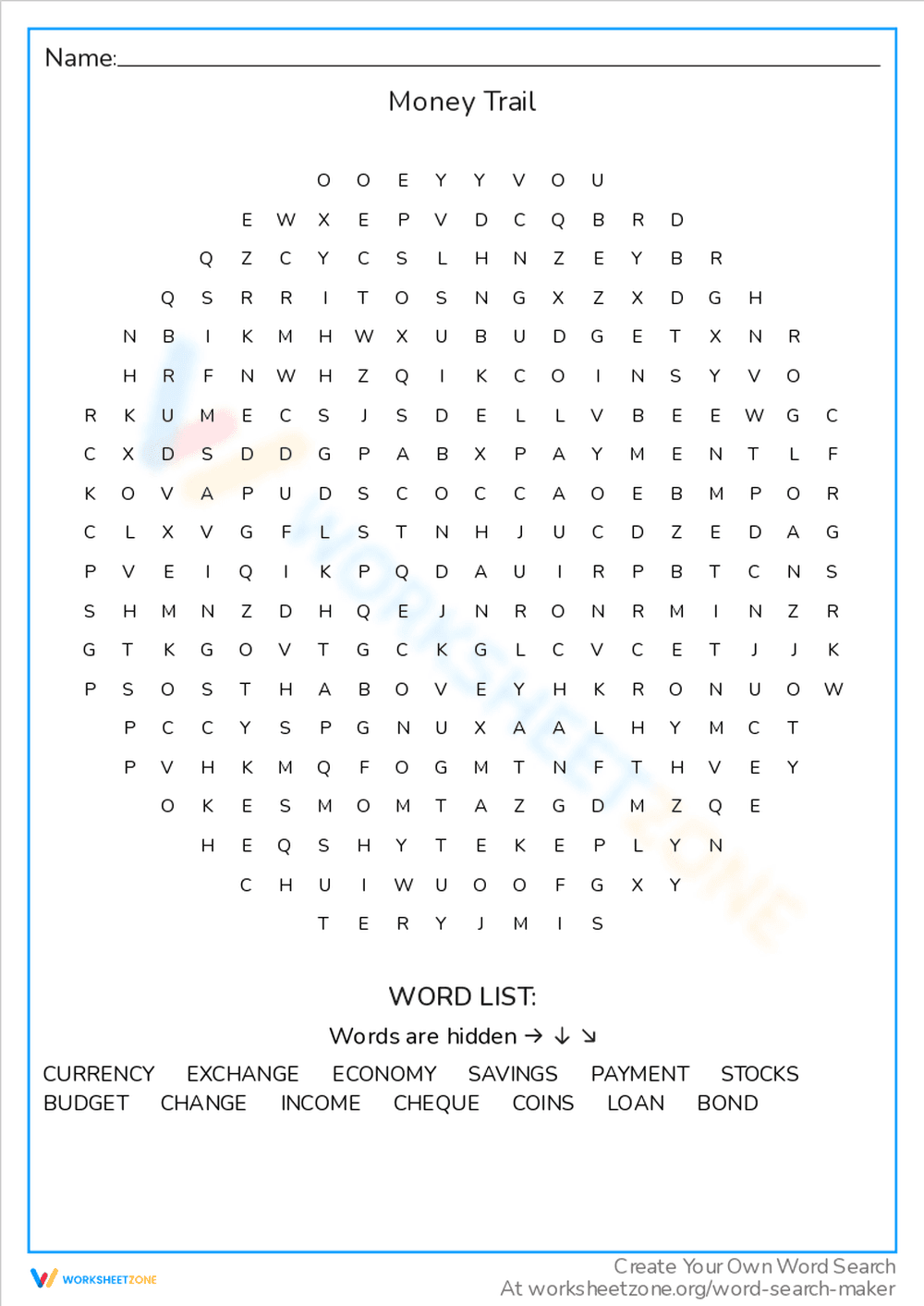 Money Trail Word Search - Page 1