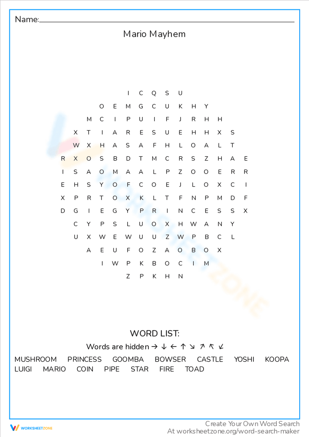 Mario Mayhem Word Search - Page 1