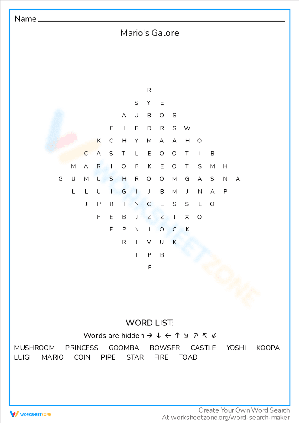 Mario's Galore Word Search Fun - Page 1