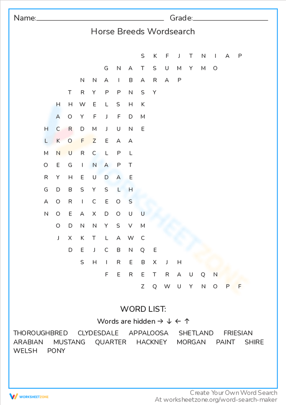 Horse Breeds Word Search: Explore Different Types - Page 1