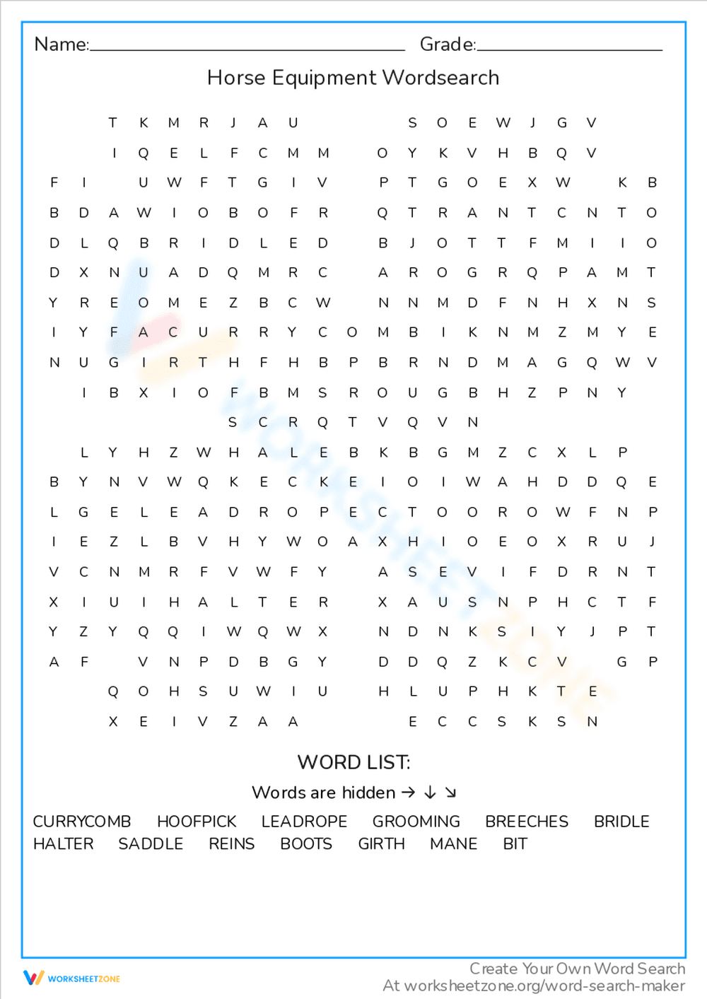 Horse Equipment Word Search: Learn Tack and Gear - Page 1