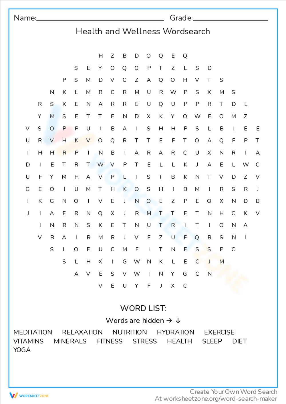Health and Wellness Word Search - Page 1