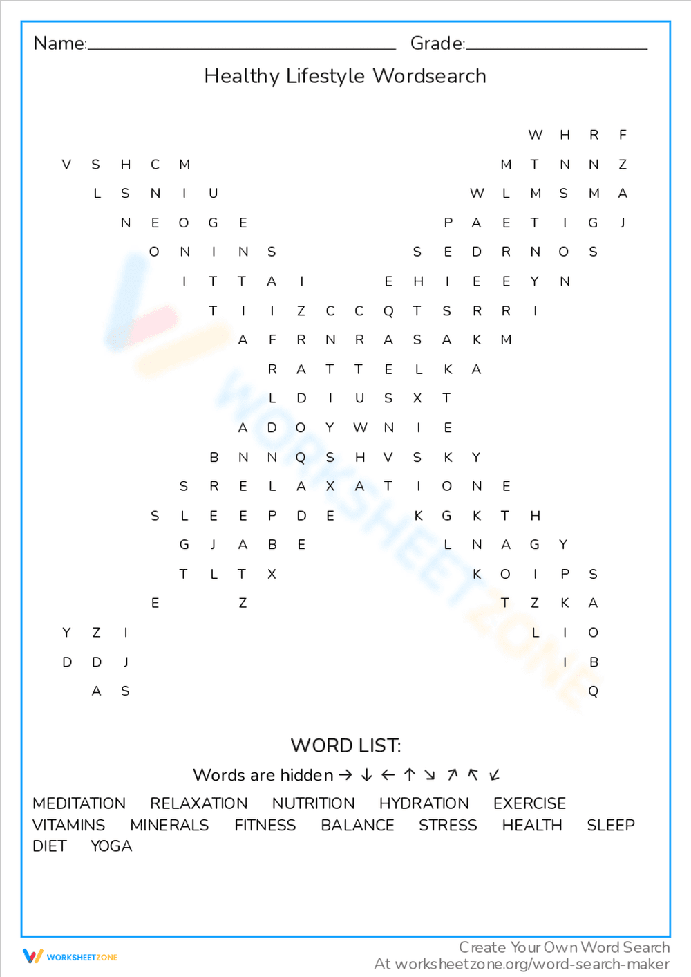 Healthy Lifestyle Word Search - Page 1