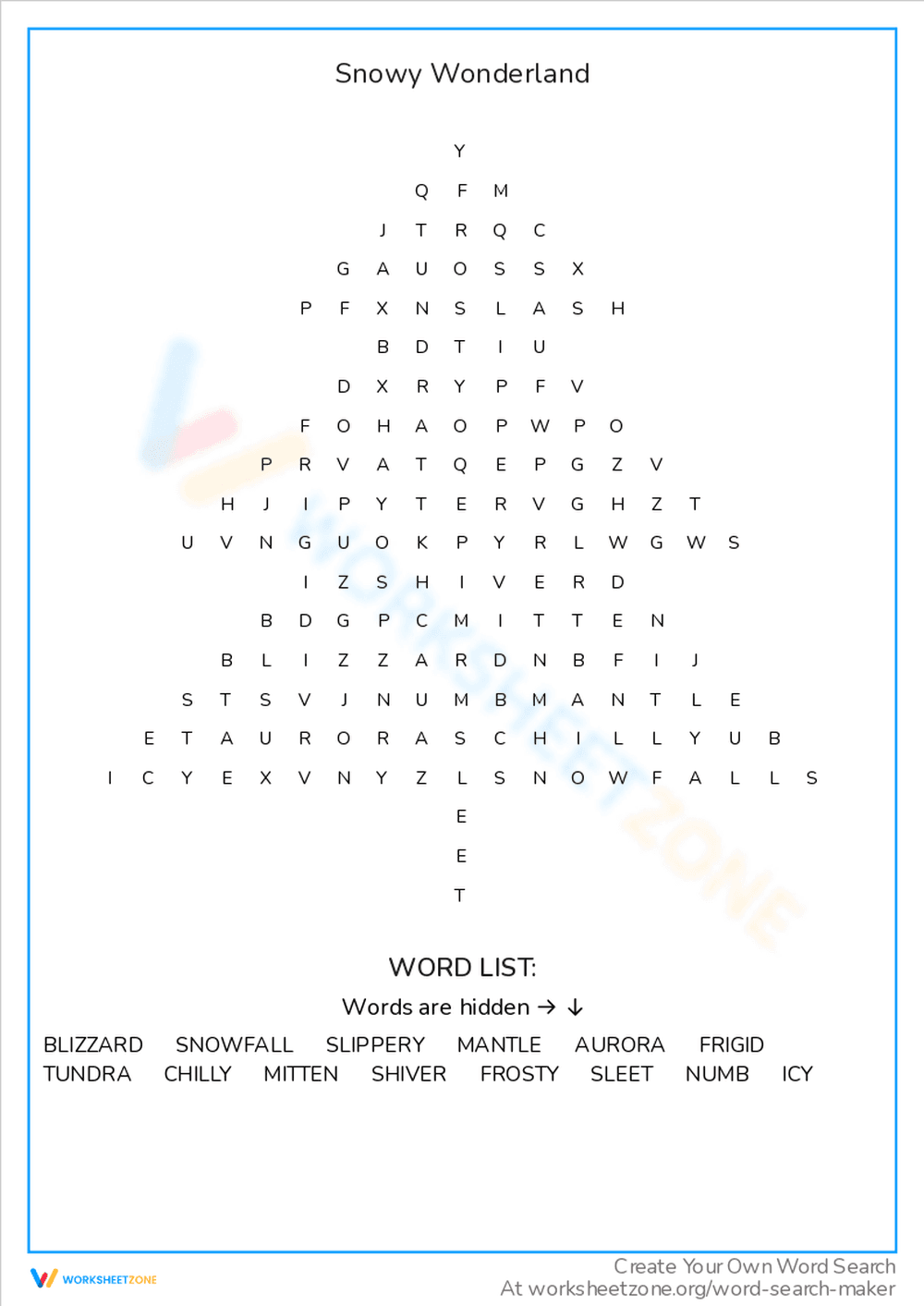 Snowy Wonderland Word Search: Winter Fun - Page 1