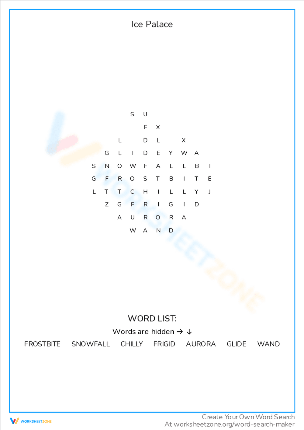 Ice Palace Word Search: Frozen Castle Fun - Page 1