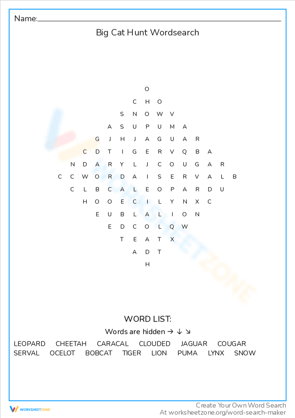 Big Cat Hunt Word Puzzle - Page 1