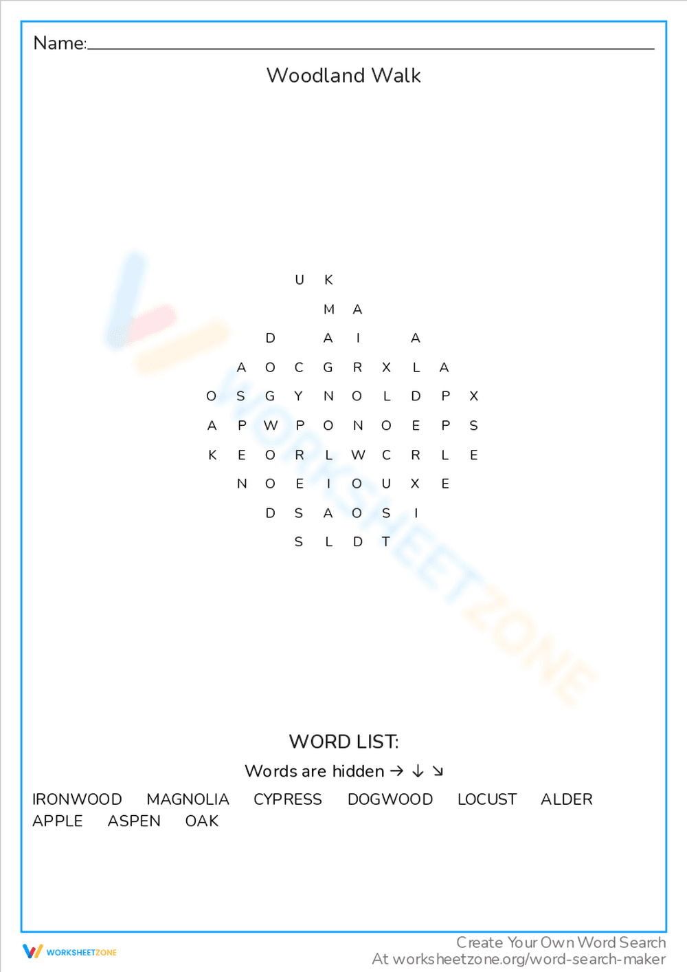 Woodland Walk Word Search - Page 1
