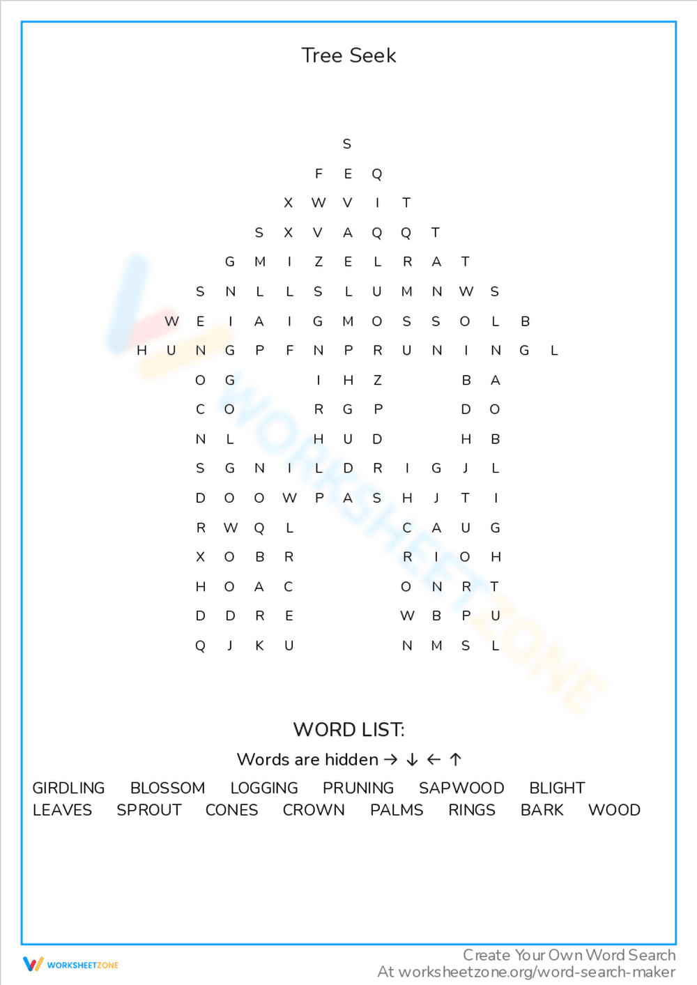 Tree Seek Word Search Puzzle - Page 1