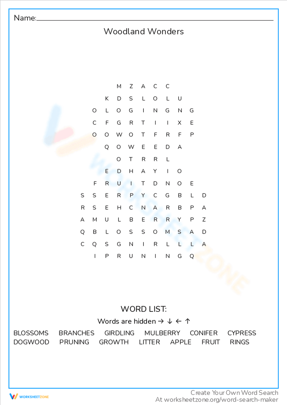 Woodland Wonders Word Search - Page 1