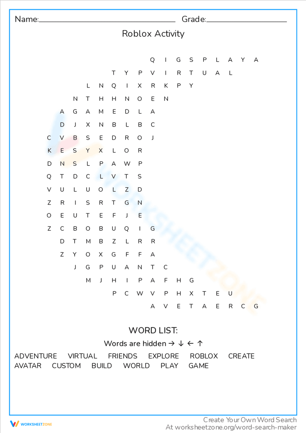 Roblox Activity Word Search Adventure - Page 1