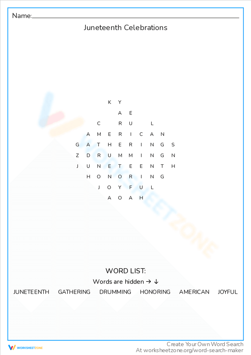Juneteenth Celebrations Word Search Fun - Page 1