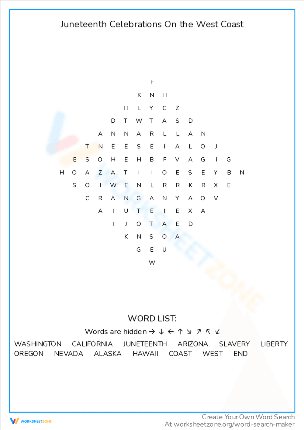 Juneteenth Celebrations on the West Coast Word Search - Page 1