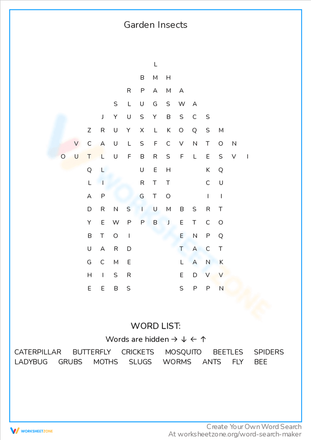 Find Garden Insects: A Word Search Puzzle - Page 1