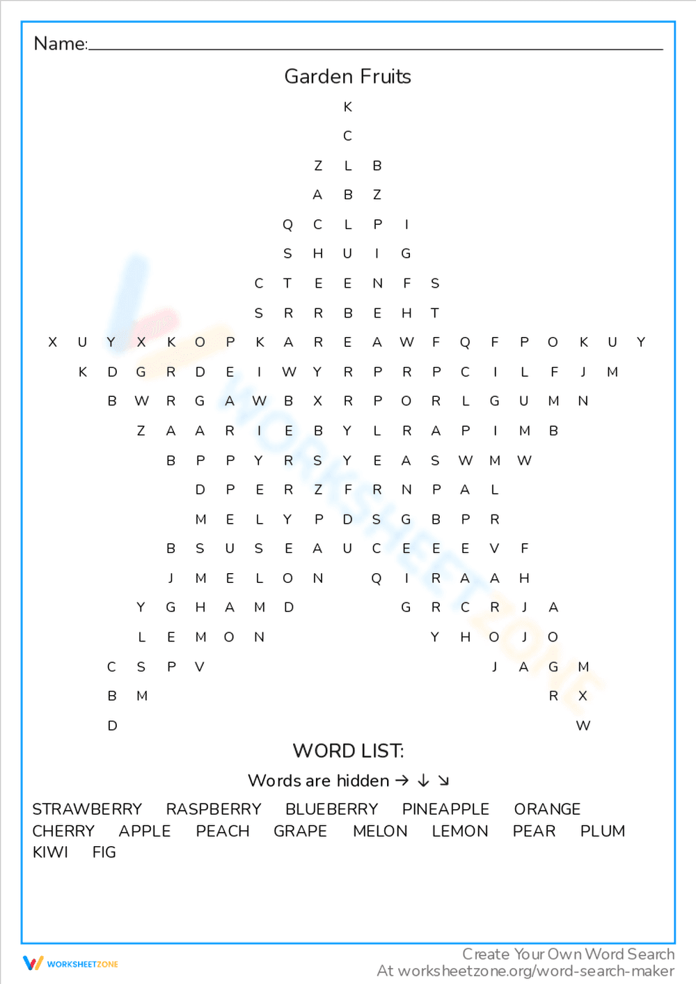 Explore Garden Fruits: Word Search Fun - Page 1