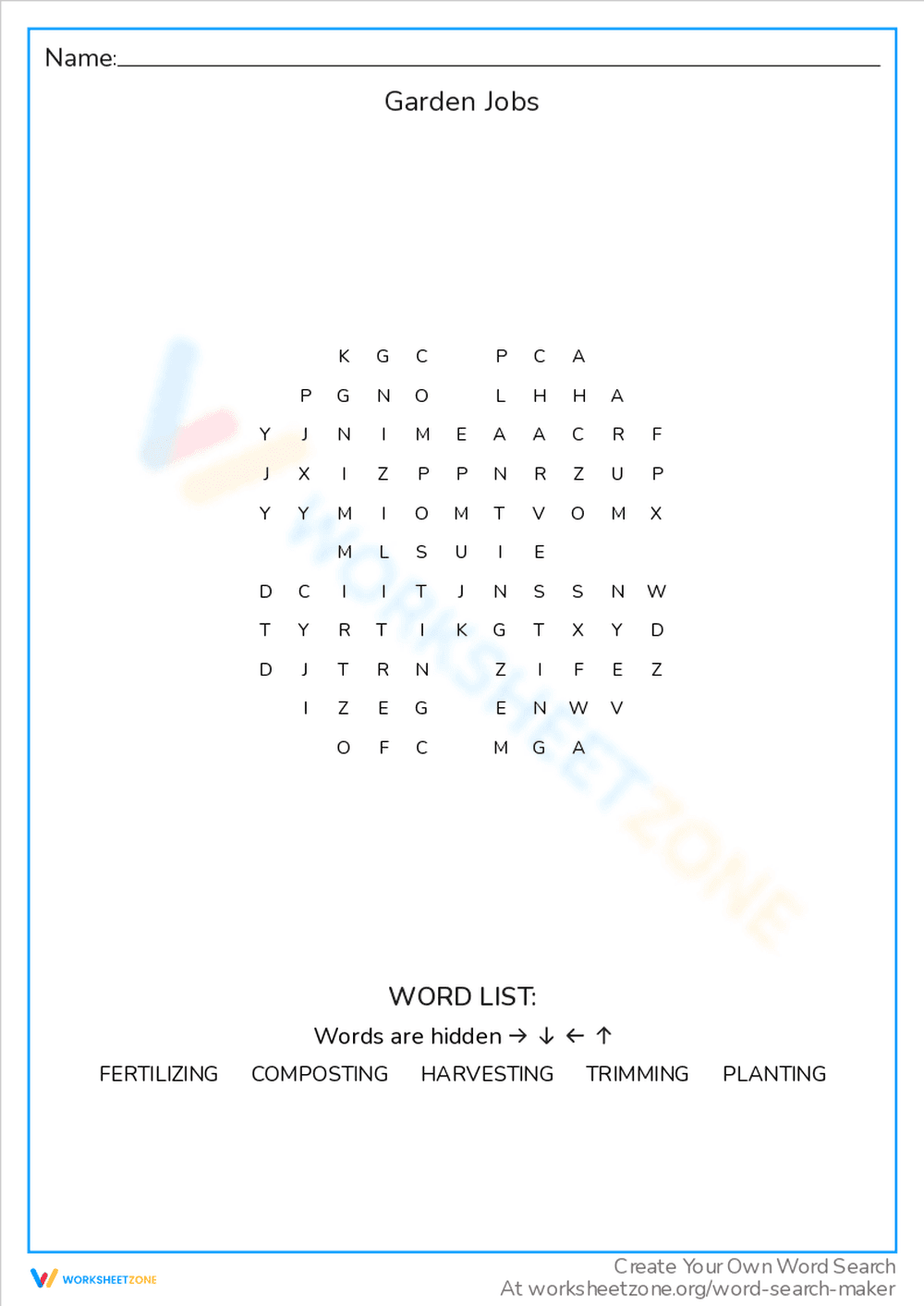 Learn About Garden Jobs: A Word Search - Page 1