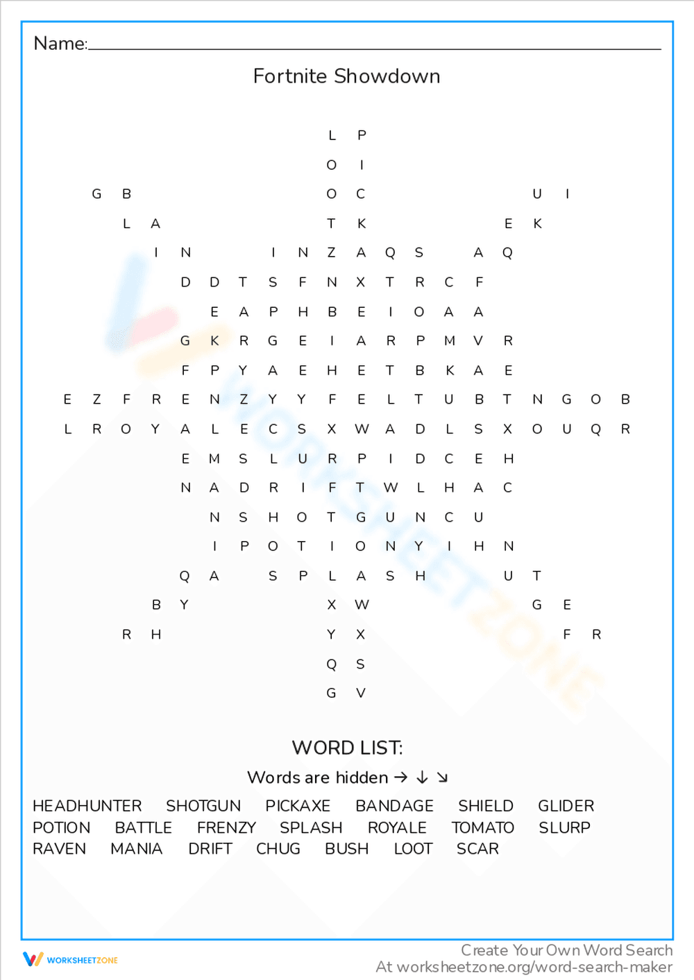 Fortnite Showdown Word Search Adventure - Page 1