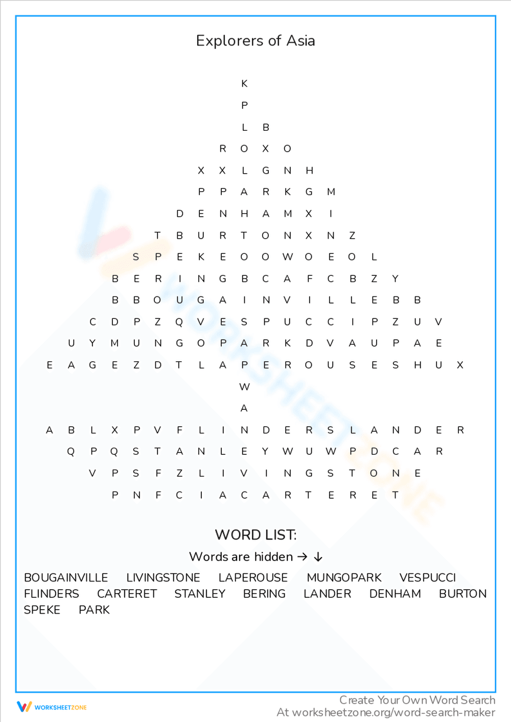 Find Explorers of Asia in This Engaging Word Search - Page 1