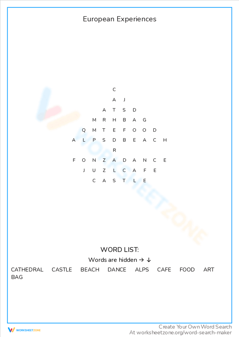 Plan Amazing European Experiences with This Worksheet - Page 1