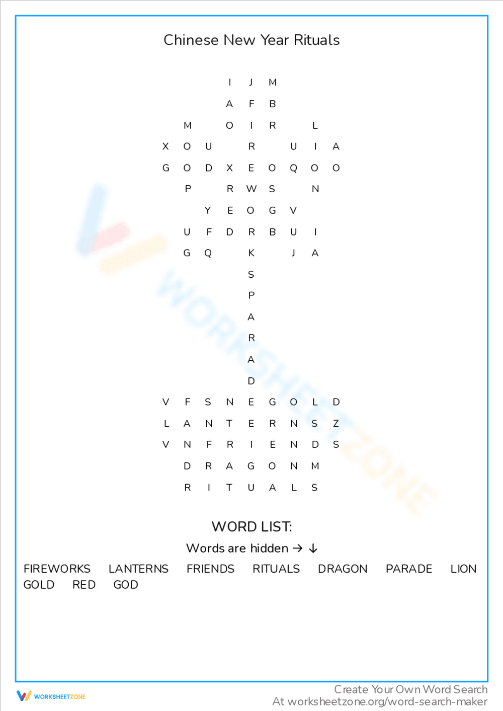 Chinese New Year Rituals Worksheet - Page 1