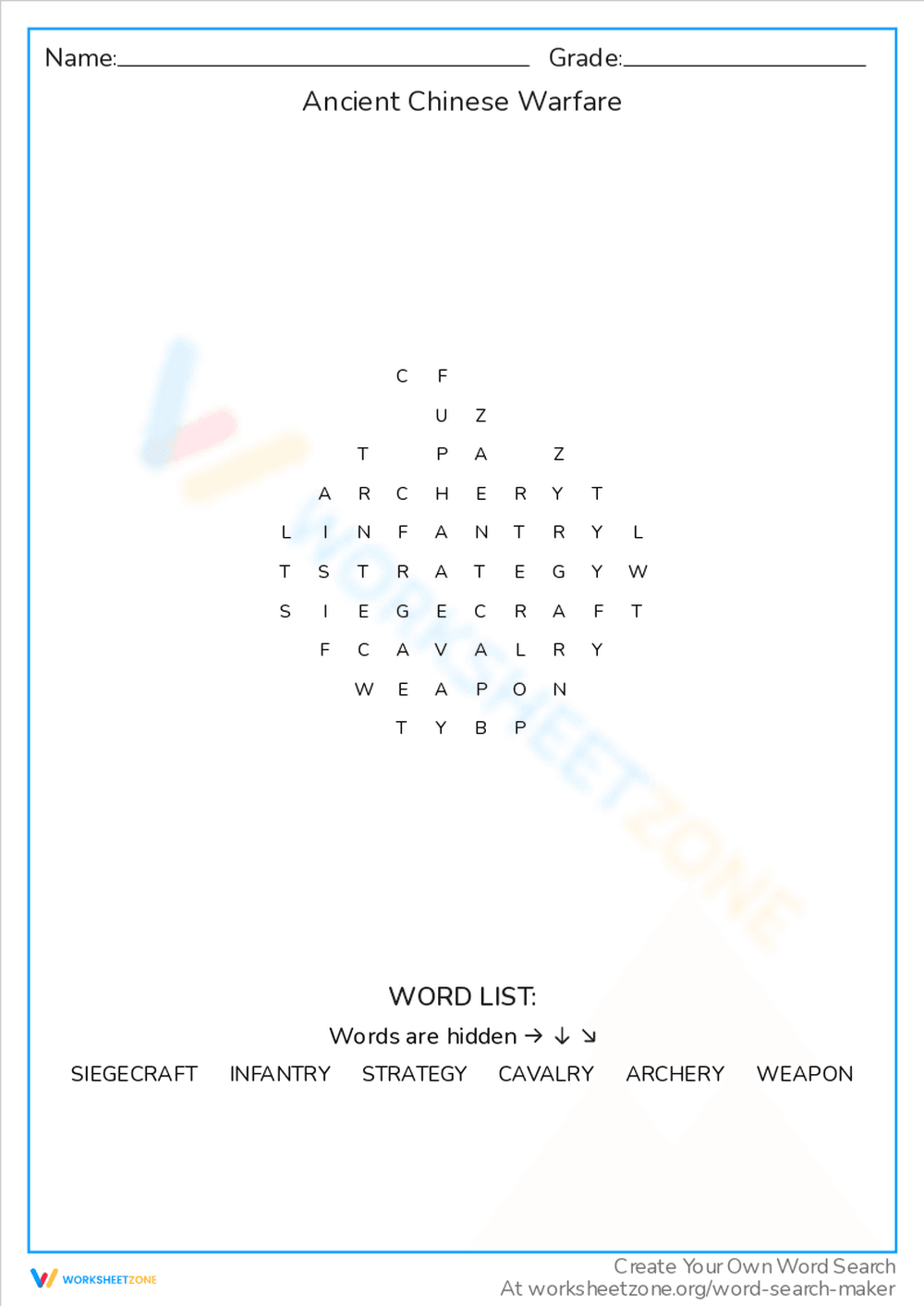 Ancient Chinese Warfare Worksheet - Page 1