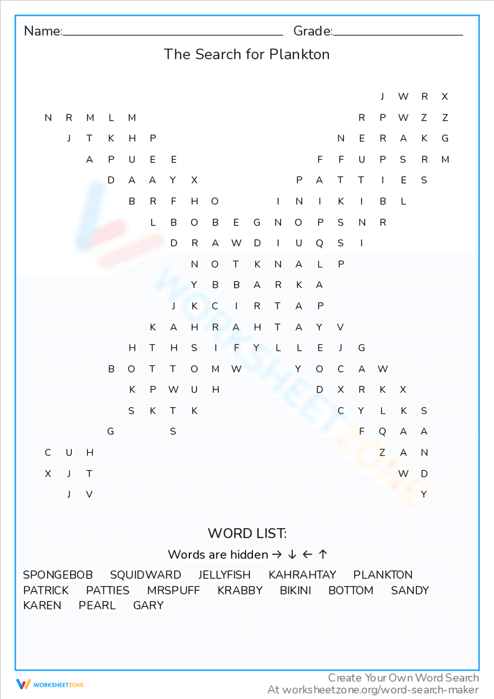 The Search for Plankton Worksheet - Page 1