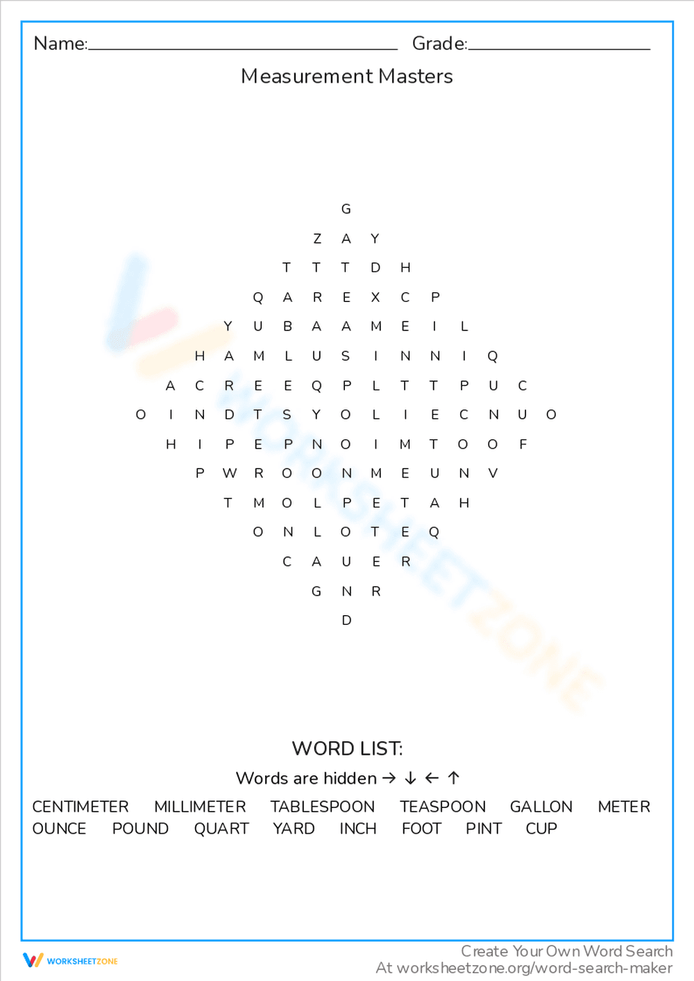 Measurement Masters Practice Sheet - Page 1