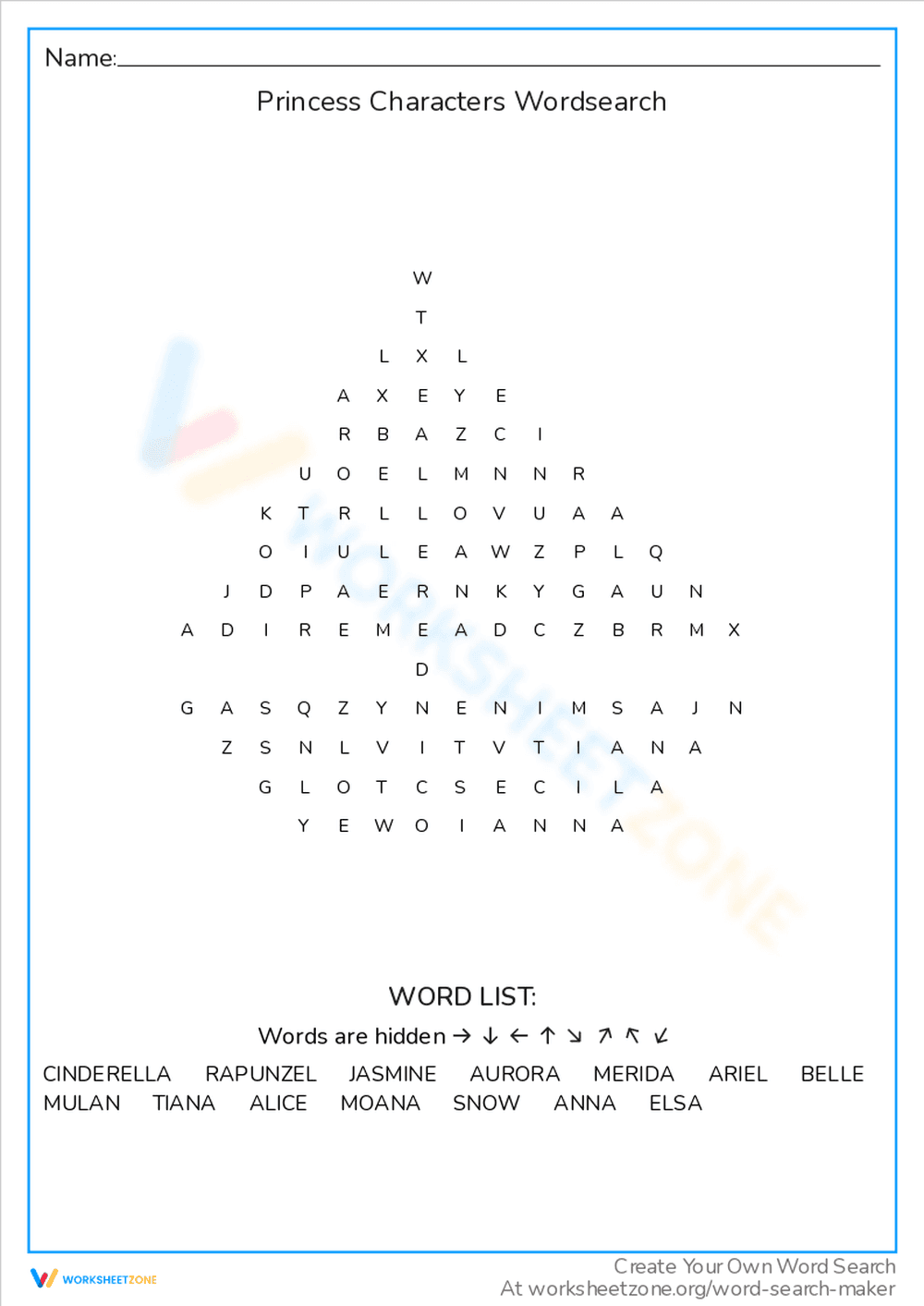 Princess Characters Word Search: Meet the Royals - Page 1