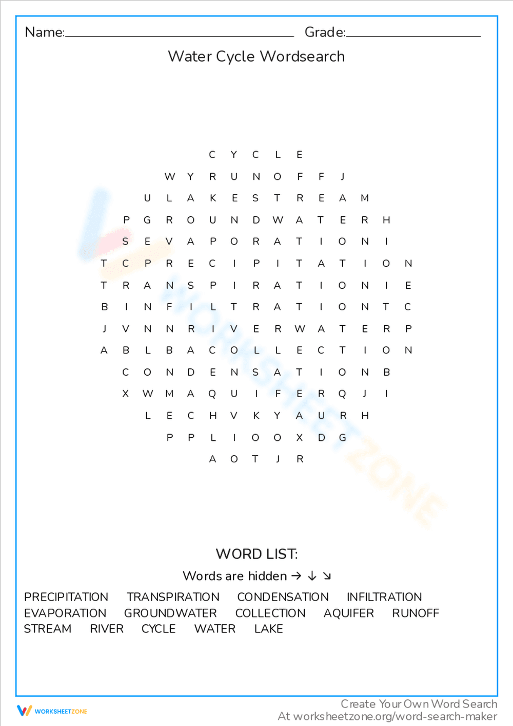 Water Cycle Word Search: A Fun Worksheet - Page 1