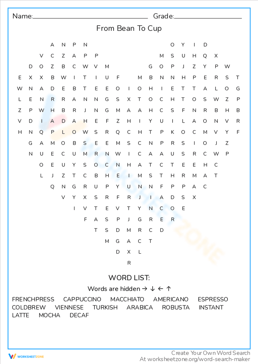 From Bean to Cup Worksheet - Page 1