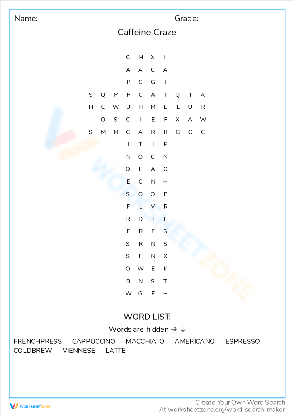 Caffeine Craze Worksheet - Page 1