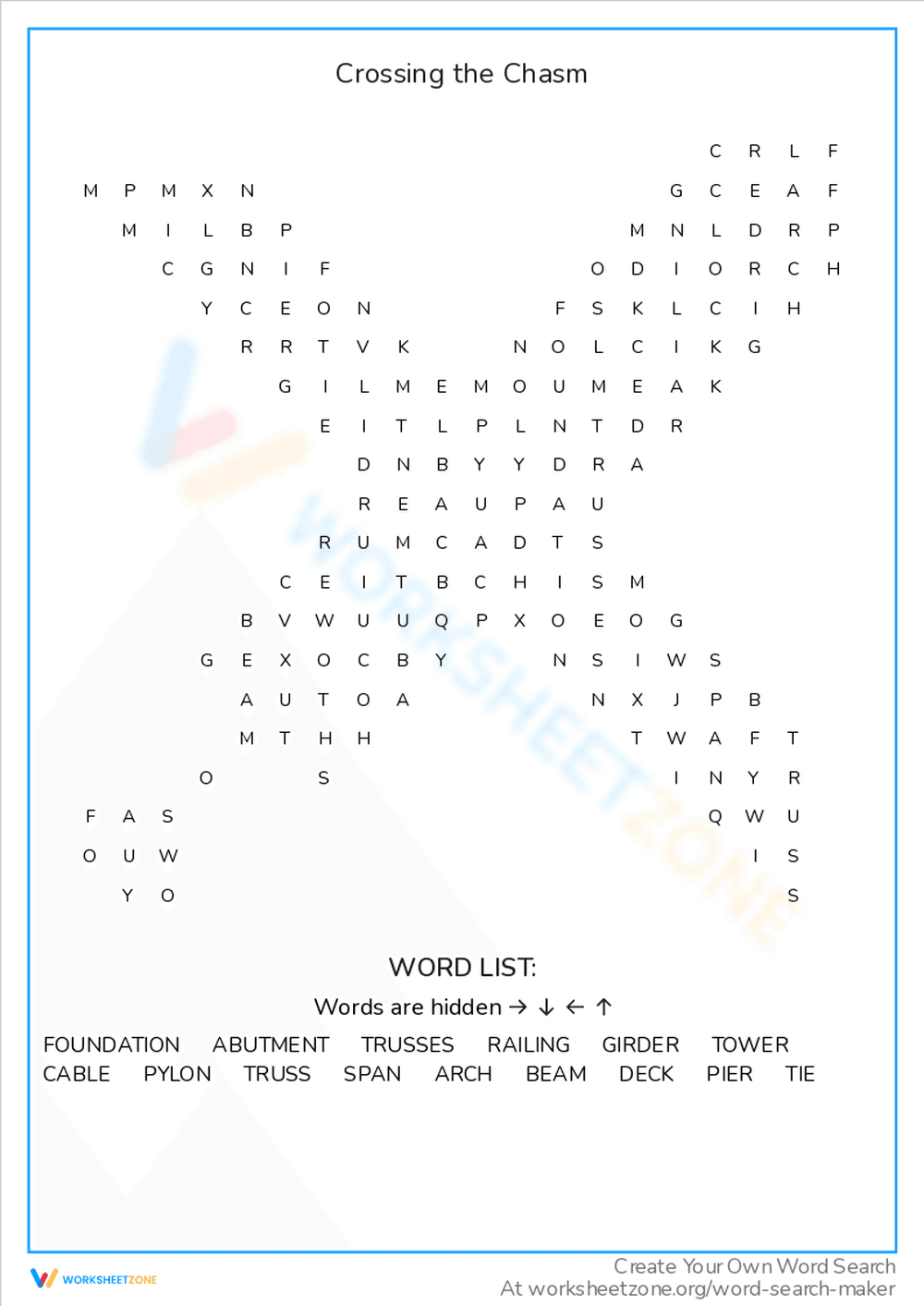 Crossing the Chasm Word Search - Page 1