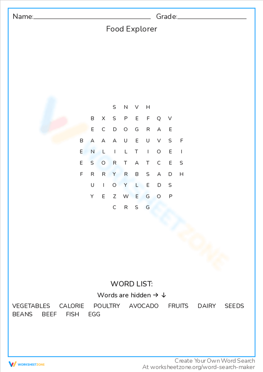 Food Explorer Word Search - Page 1