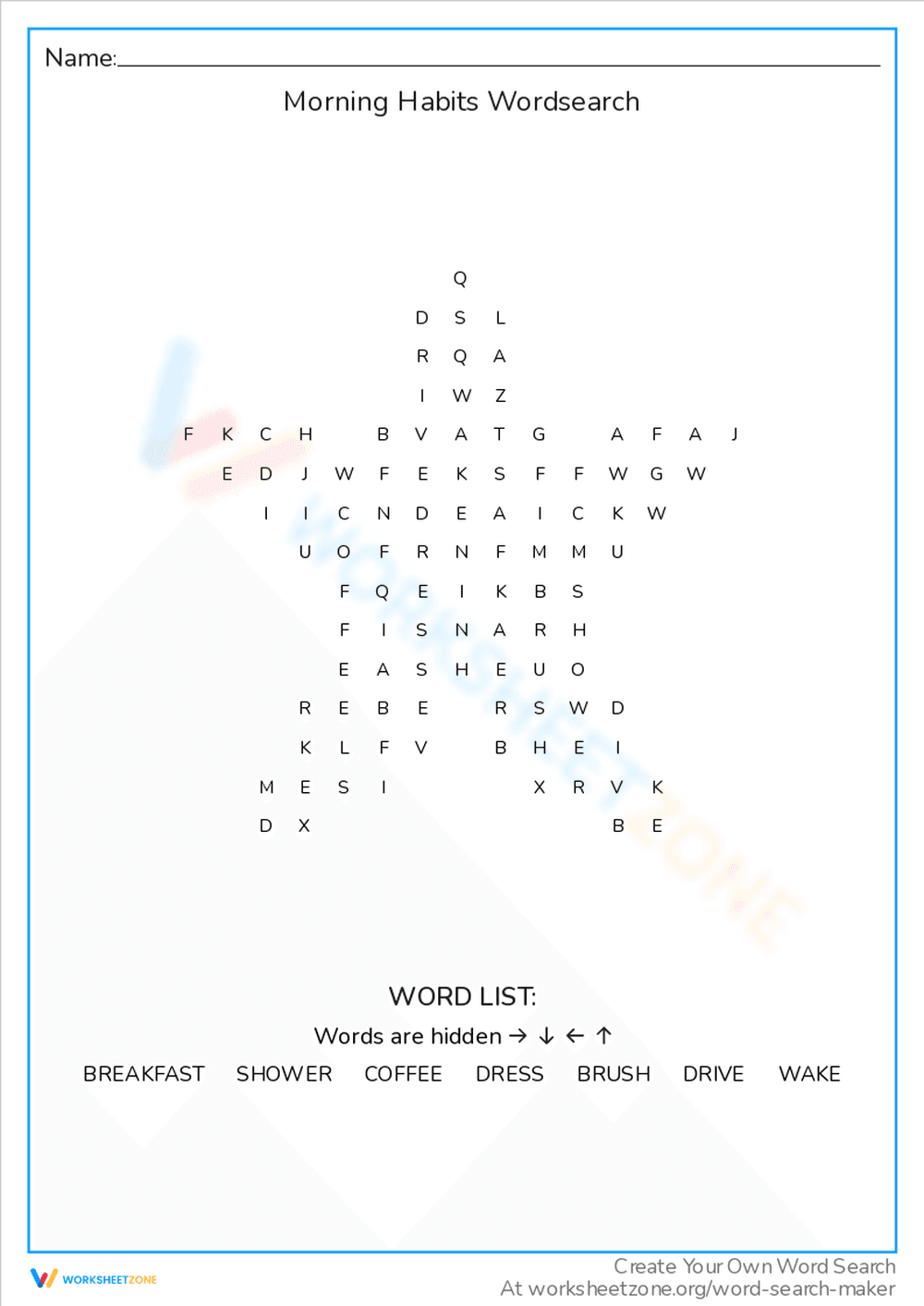 Morning Habits Word Search Fun - Page 1