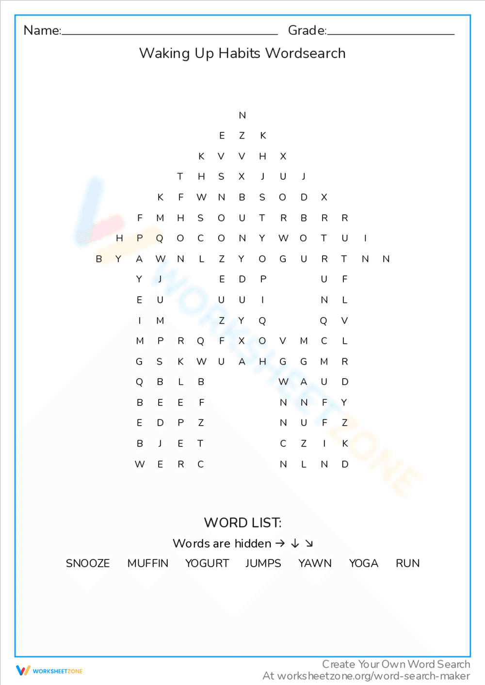 Explore Waking Up Habits in Word Search - Page 1