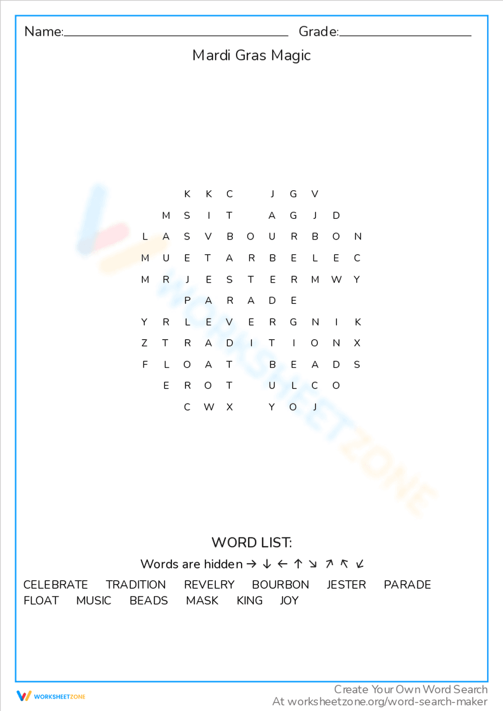 Discover Mardi Gras Magic with Word Search - Page 1