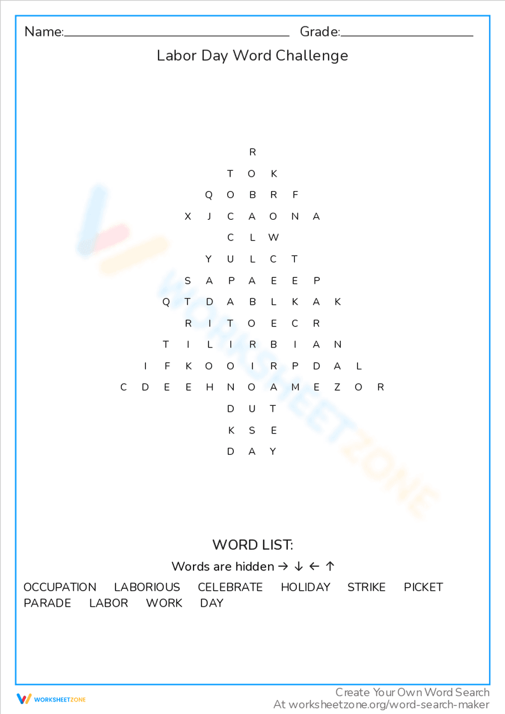 Labor Day Word Challenge Puzzle - Page 1