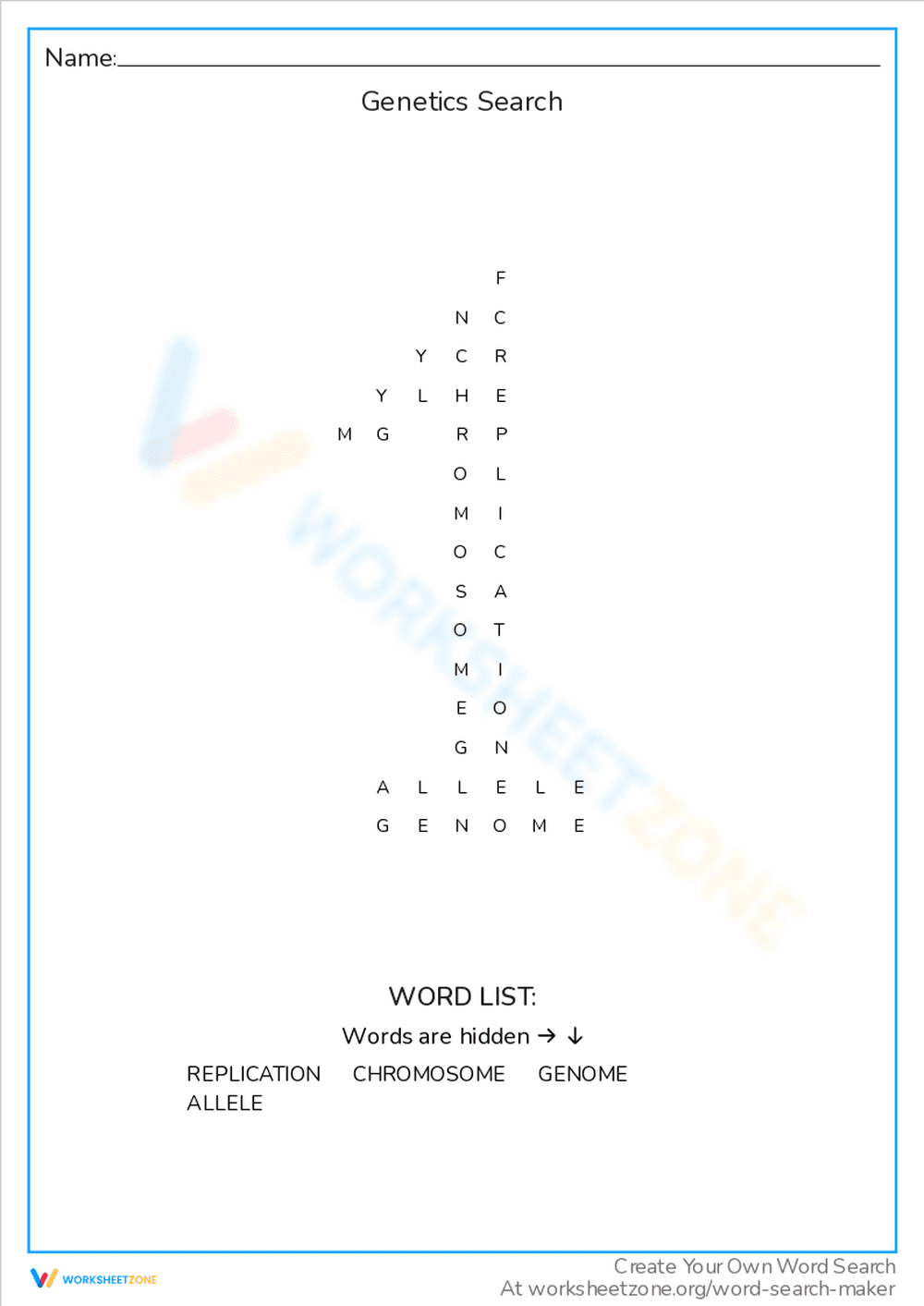 Genetics Search: A Scientific Exploration Worksheet - Page 1