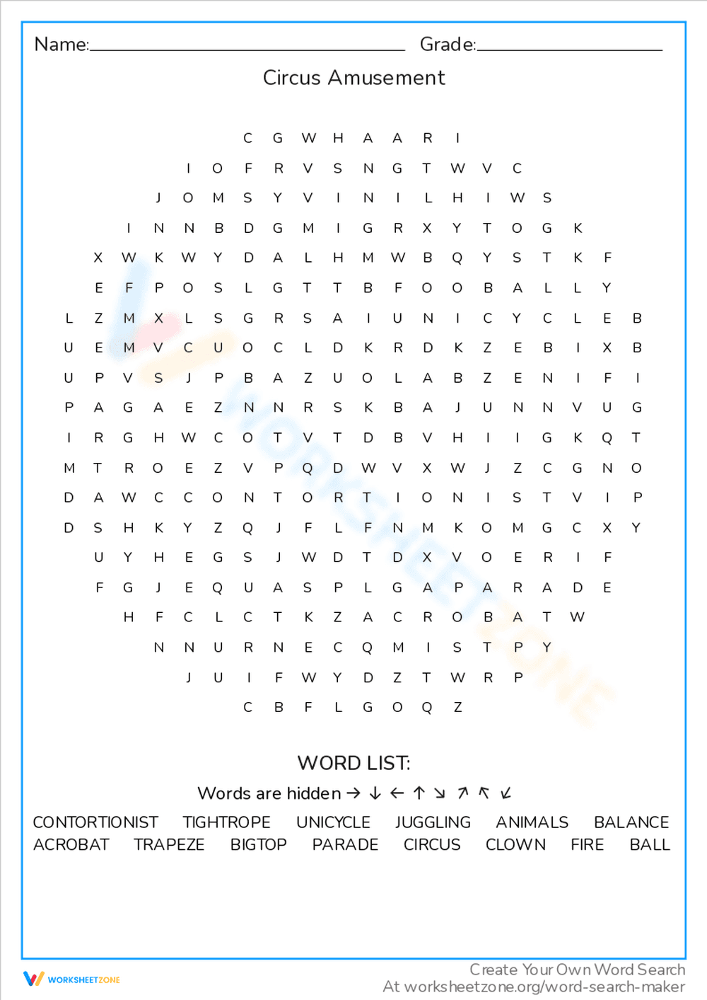 Find Circus Amusement with This Word Search - Page 1