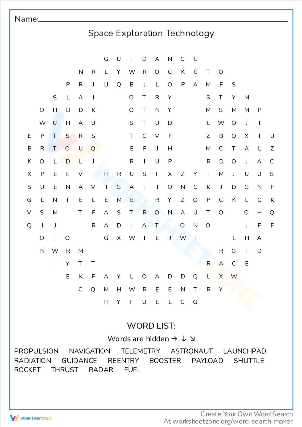Space Exploration Technology Word Find - Page 1